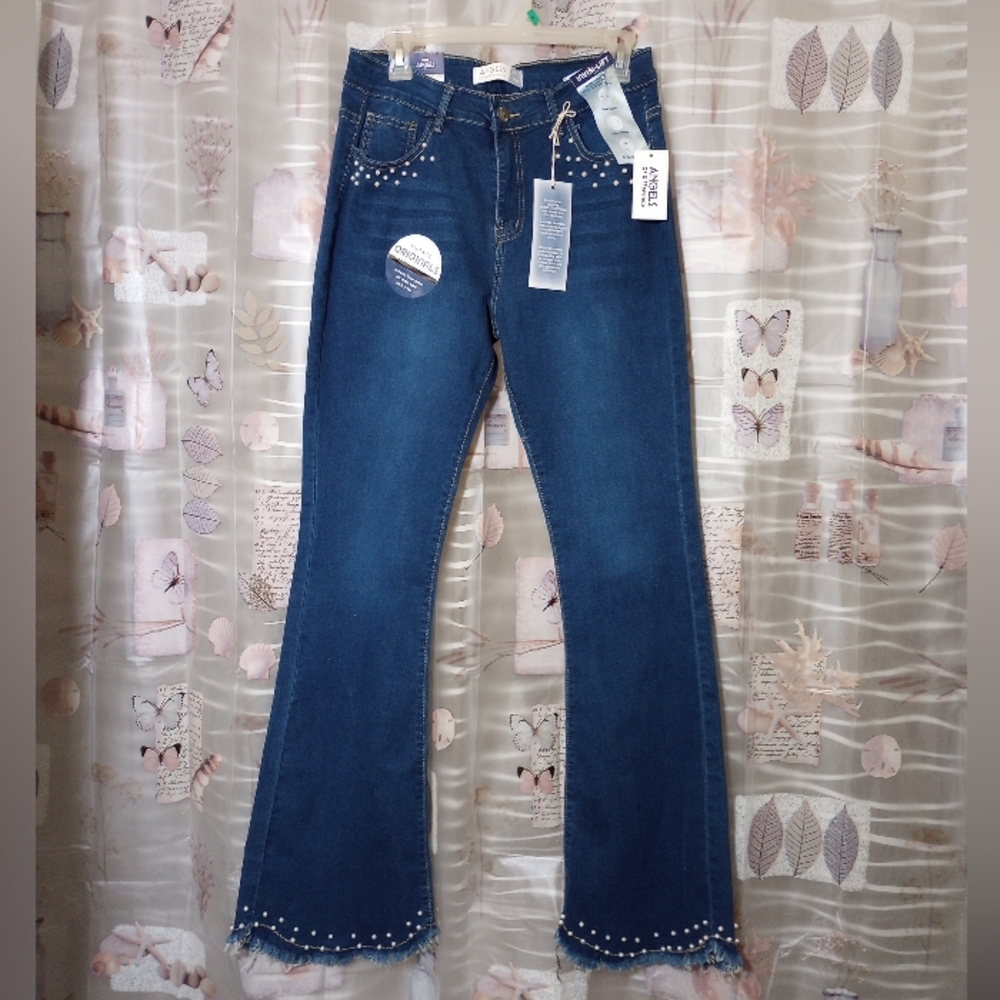 NWT Angels Of Difference Mid Rise Invisible Lift  Jeans With Pearls Size 12/31